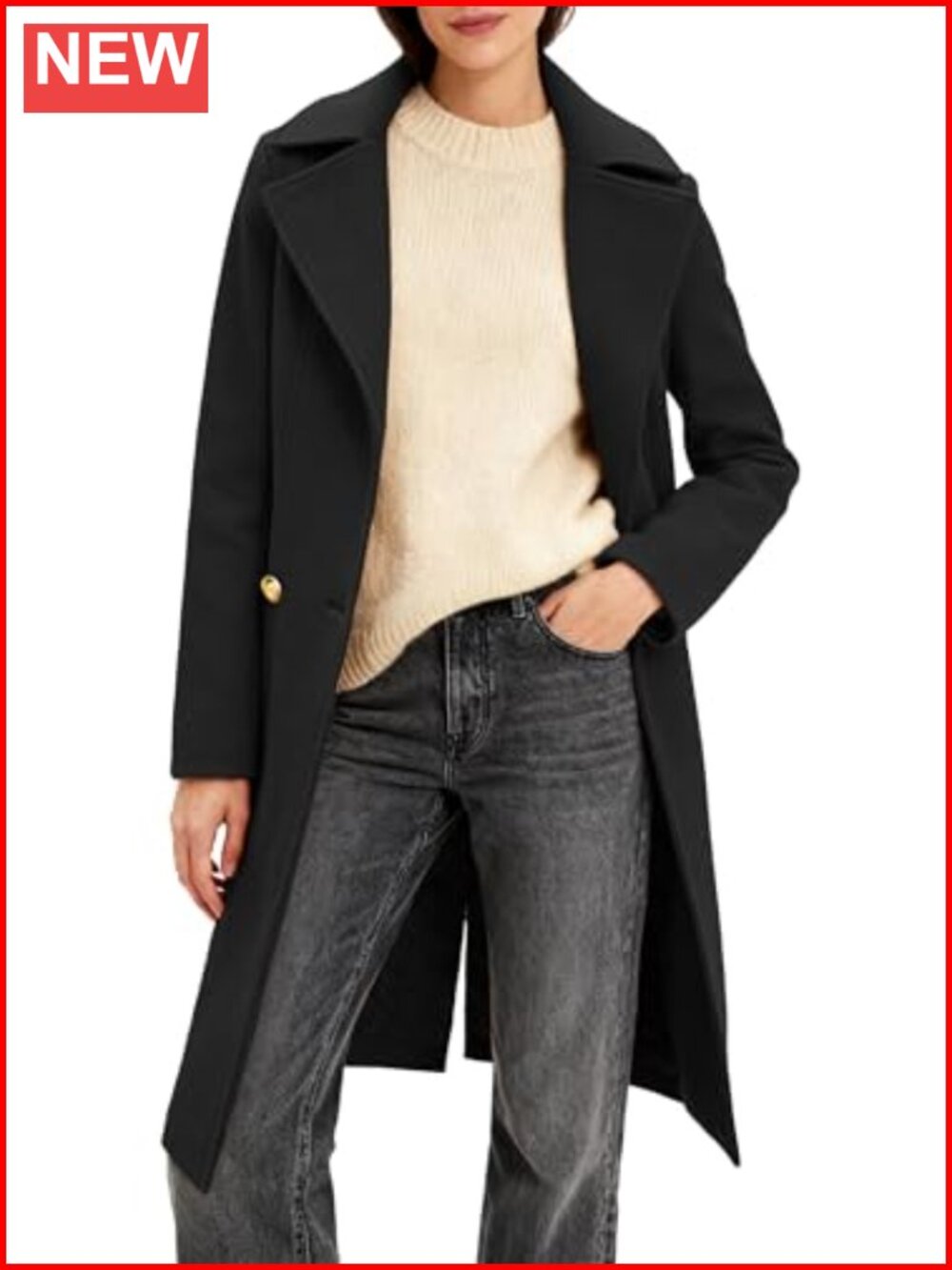 Women's Double-Breasted Peacoat Notch Lapel Overcoat Long Sleeve